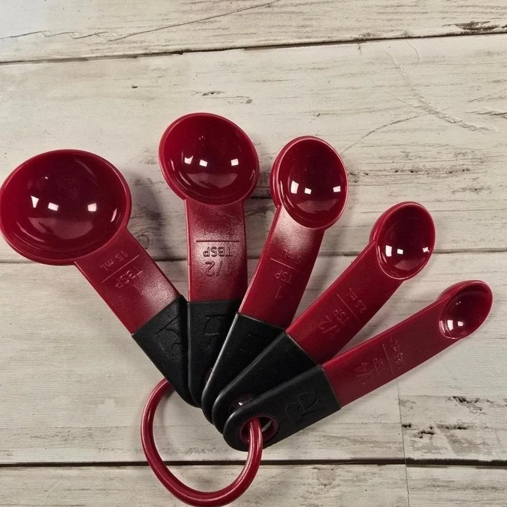 Pampered Chef‎ Measuring Spoon Set 5 Piece Red Black Kitchen Baking Tools